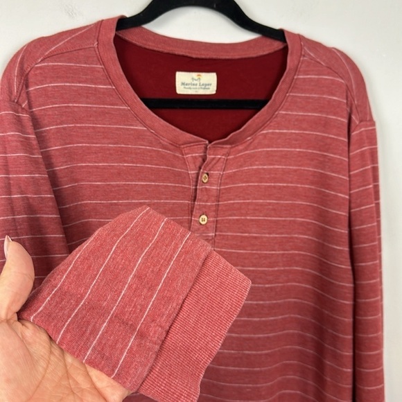 Marine Layer Double Knit Stripe Henley in Raisin Sz XL - Picture 5 of 11